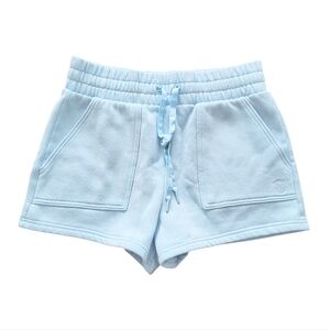 Victorias Secret Cotton Fleece Sweat Shorts M Light Blue Pockets Drawstring Nwot